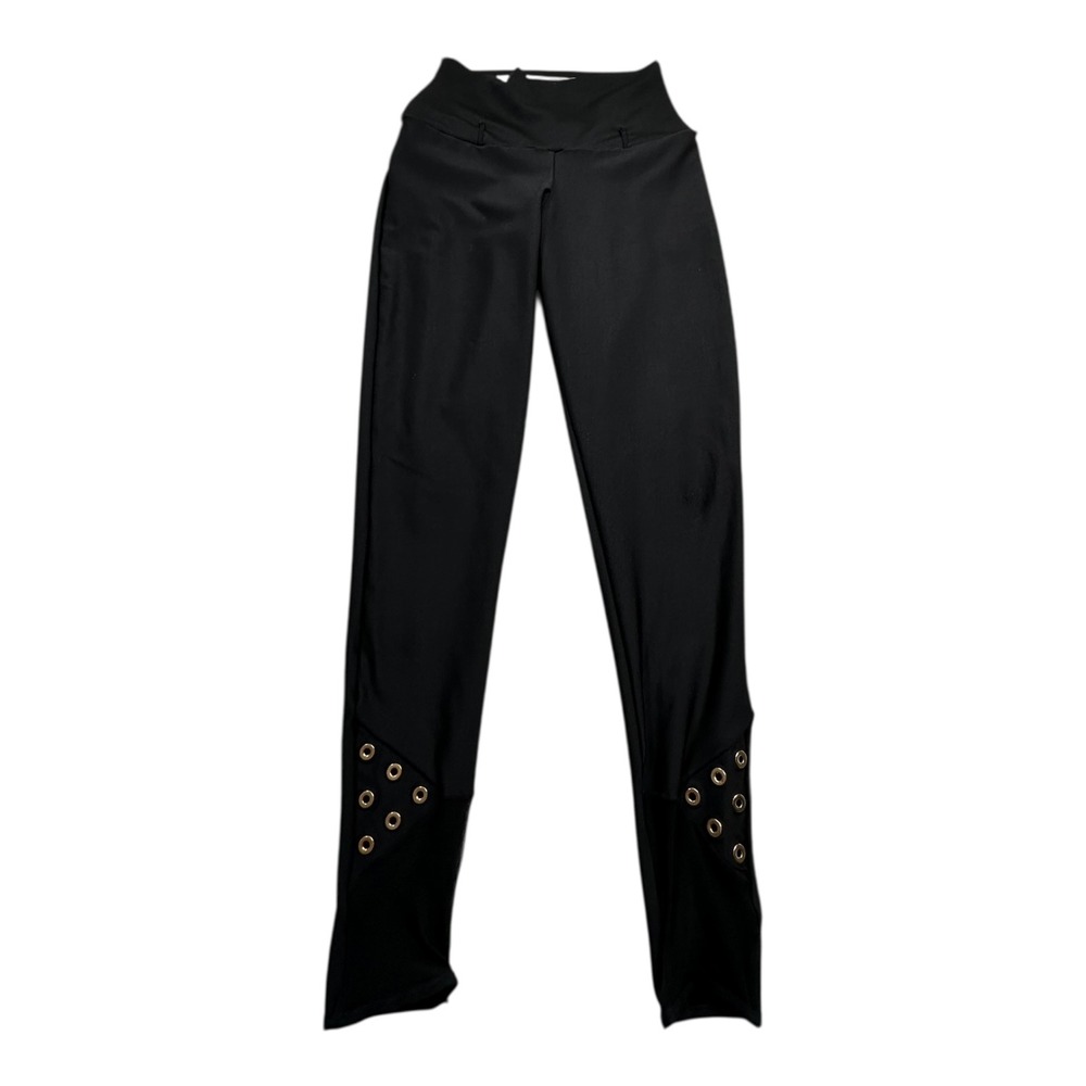 Black High‎ Waisted Leggings with Gold Grommet Detail
